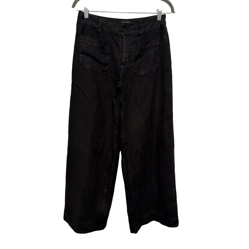 Sanctuary Women's Black Wide Leg Utility Patch Pocket Pants 25 High Rise Linen‎